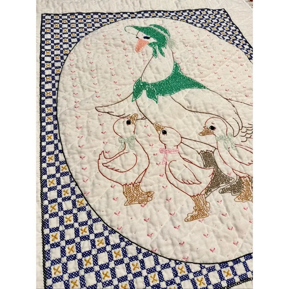 Vintage Mother Goose Cross Stitch Baby Crib Blanket Cottagecore
